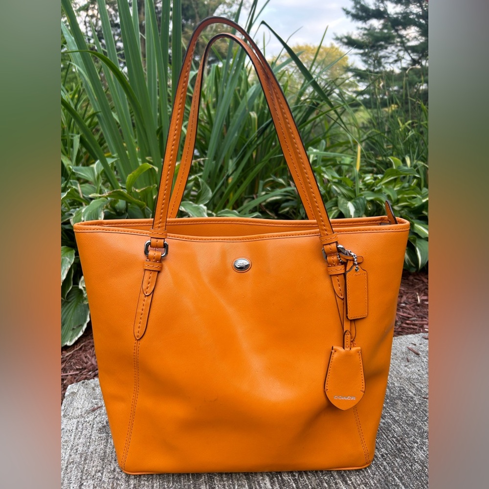 Coach Large Orange Zip Top Tote Bag